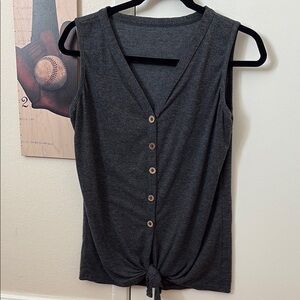 Women's Sleeveless Gray Top with Tie
